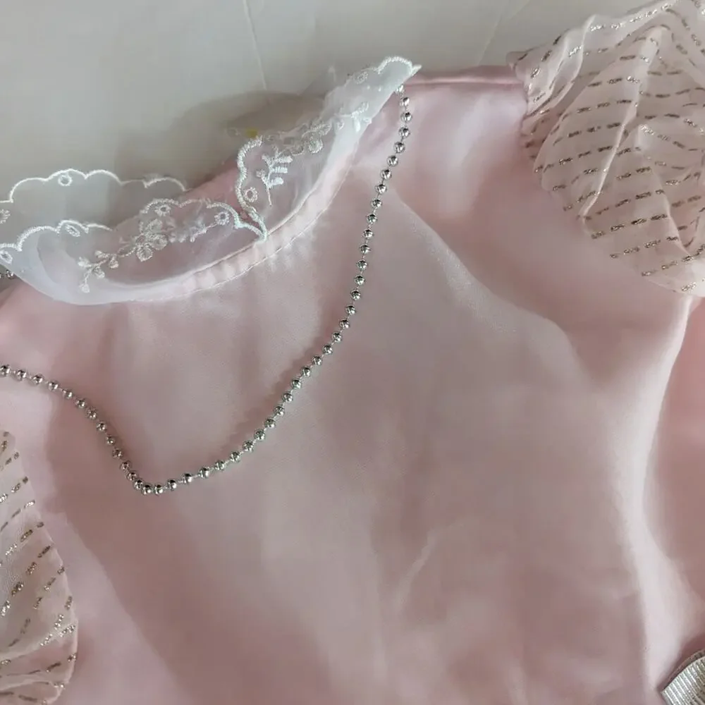 Vtg 90s Dress Baby Girls Sz 12m Pink Necklace Birthday Party - Picture 2 of 5